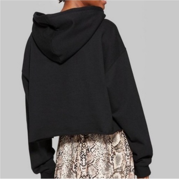 Wild Fable |‎ Cropped Sweatshirt Hoodie Jacket Basic Black Oversized Raw Edge - Picture 3 of 6